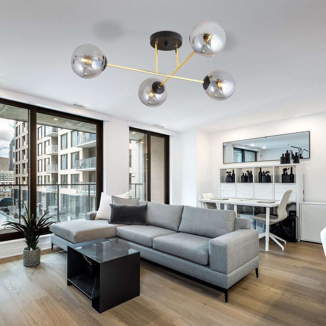 MAGNUM 4 – Stijlvolle plafondlamp met glas en goudaccenten voor een modern interieur