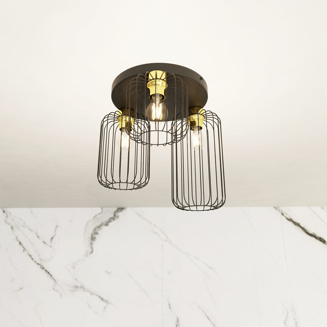 SCHUUR 3PREM – Stoere draadlamp met goudaccenten voor een rauwe industriële look