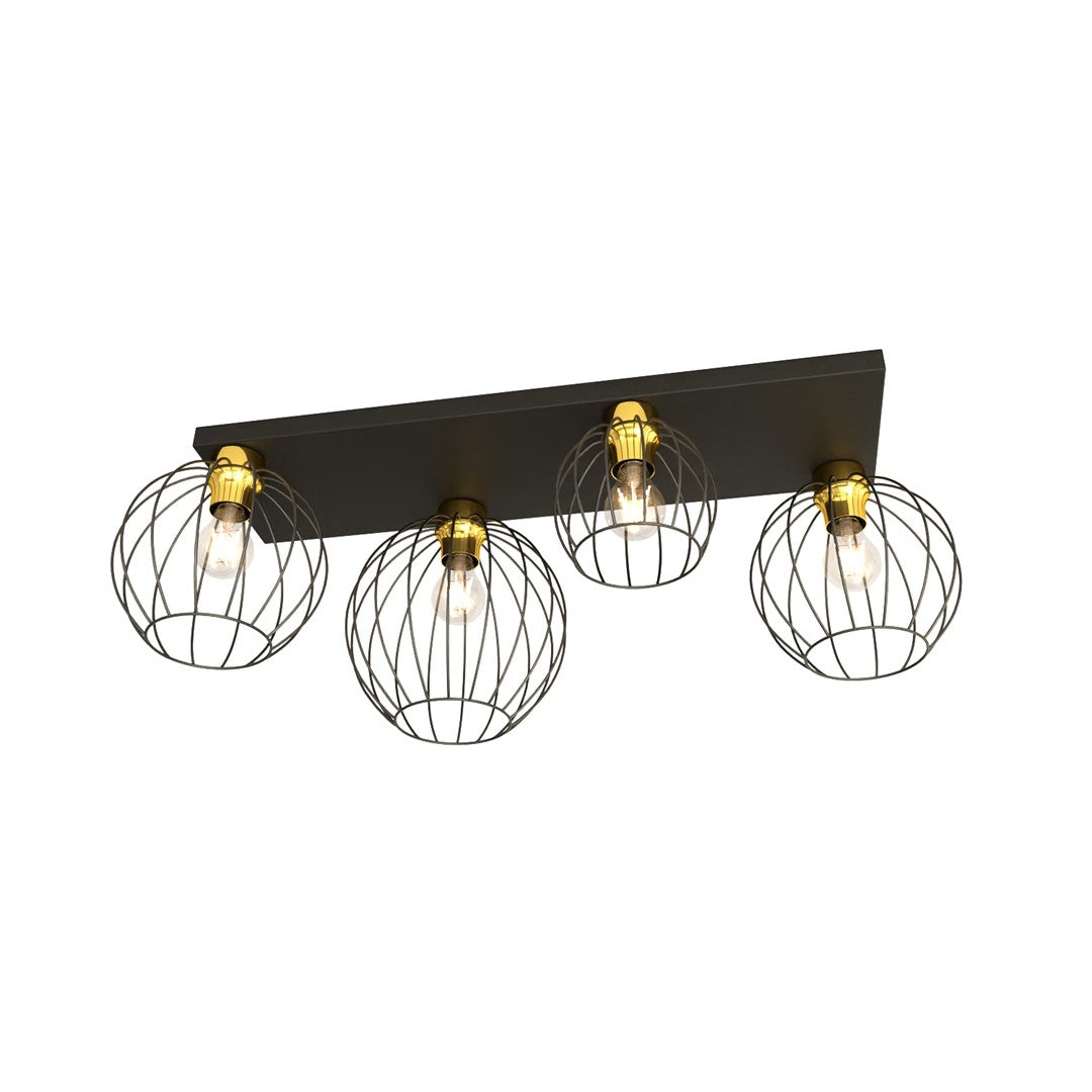 NEST 4 Black Gold – Industriële plafondlamp met een luxe gouden twist