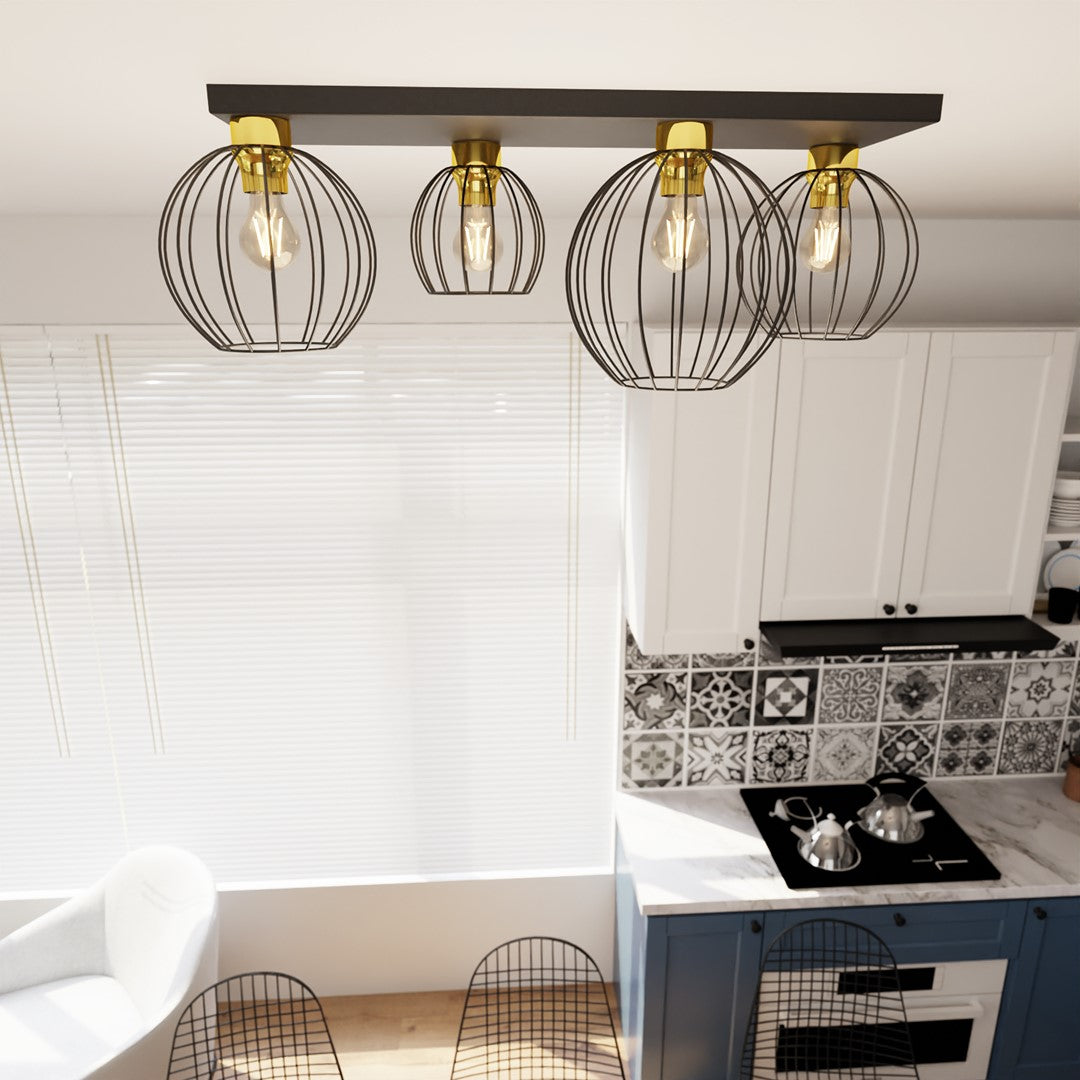 NEST 4 Black Gold – Industriële plafondlamp met een luxe gouden twist