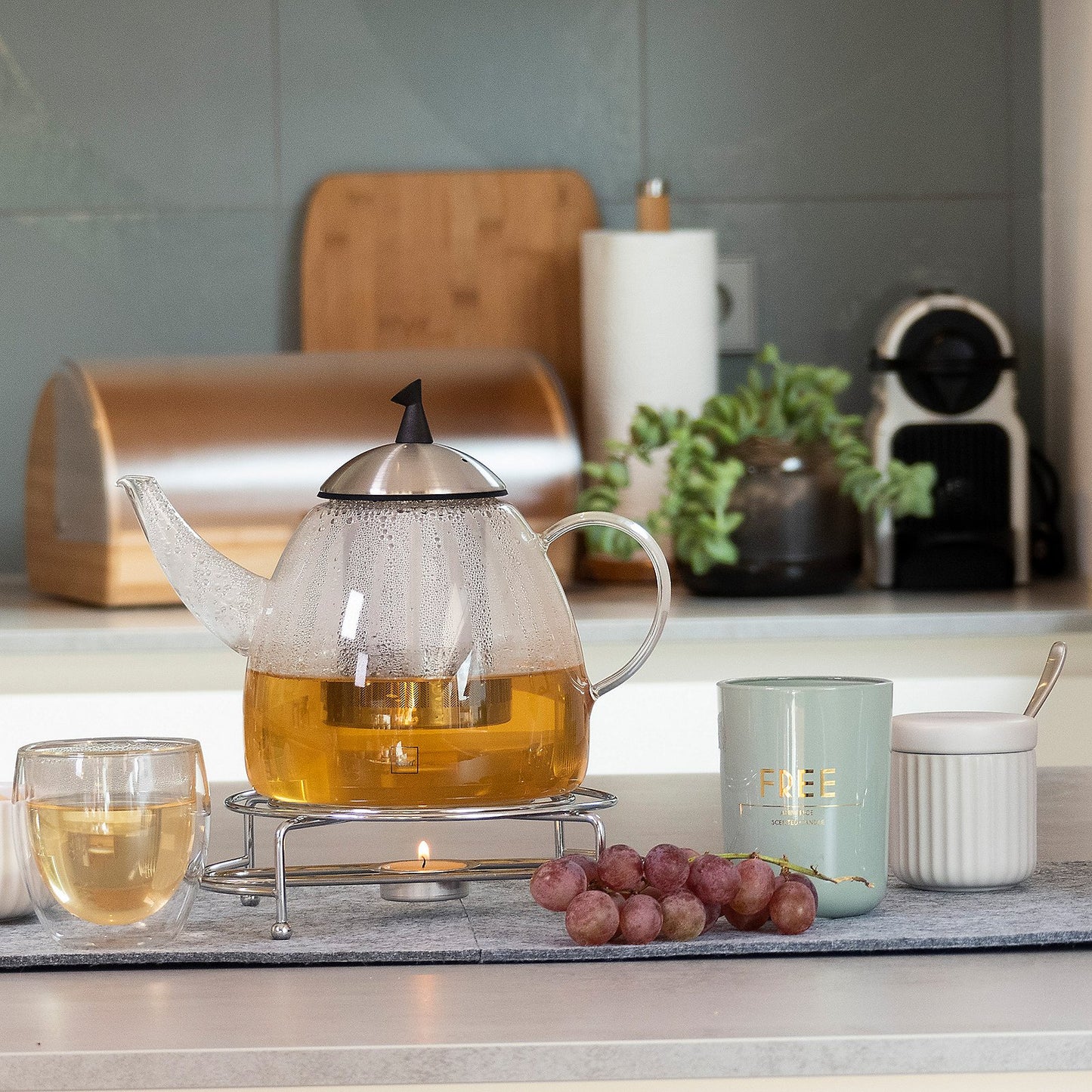 AURORA Theepot – RVS – 1,8 L – Met Uitneembare Zeef