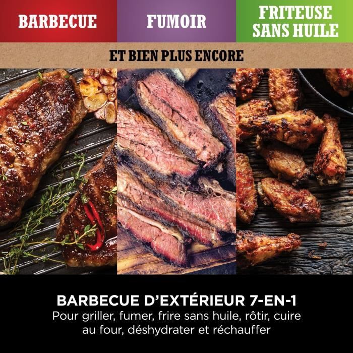 NINJA OG701EU Elektrische Barbecue & Rookoven – 3-in-1 Grill, Roker en Airfryer met Antiaanbaklaag