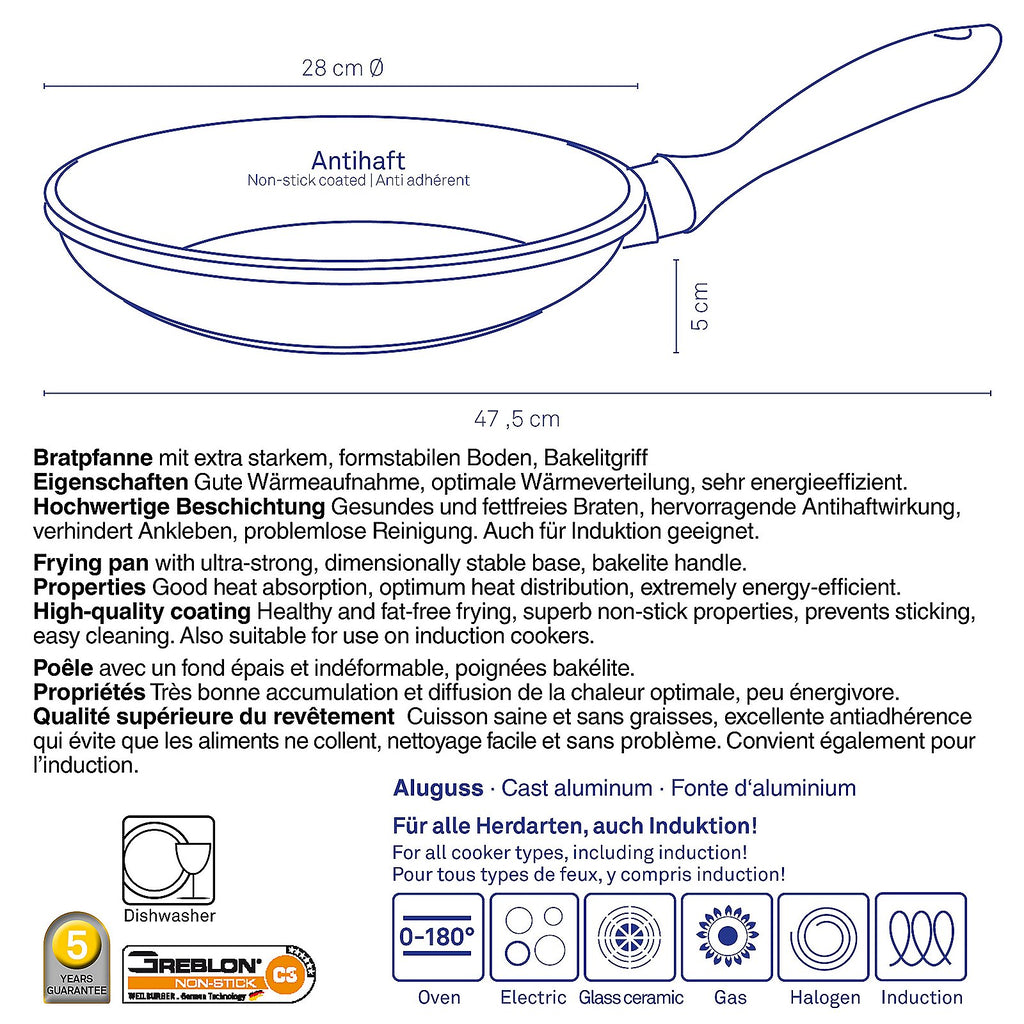 Kerros Koekenpan – Ø28 cm Gietaluminium Pan met C3+ Antiaanbaklaag