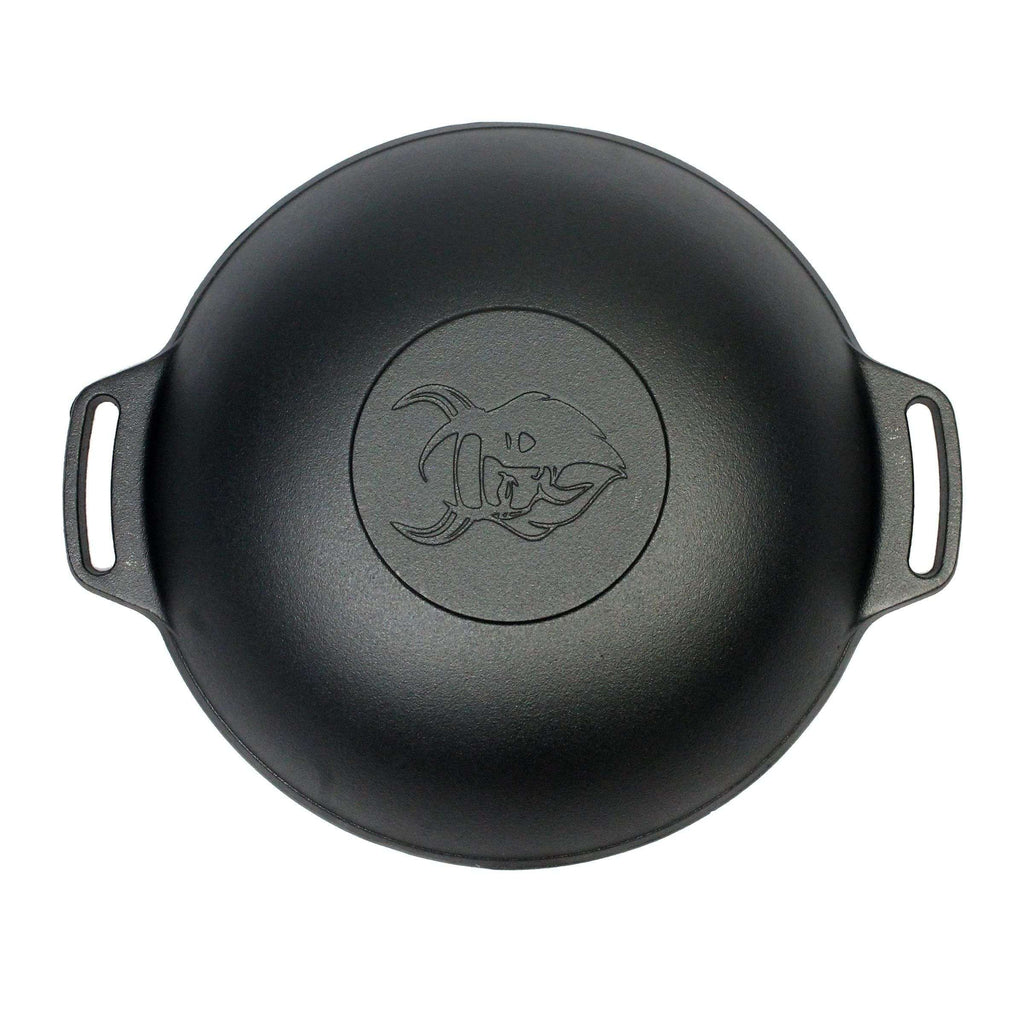 Gietijzeren Wokpan 36 cm – Robuuste Pan voor Binnen & Buiten Koken