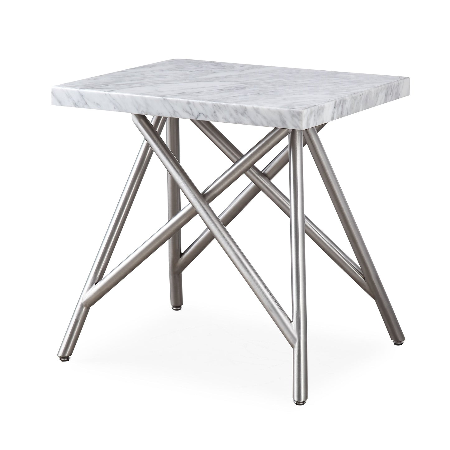 CORAL END TABLE IN MARBLE Tijdloze Verfijning – Bijzettafel met Carrara Marmer en RVS Onderstel