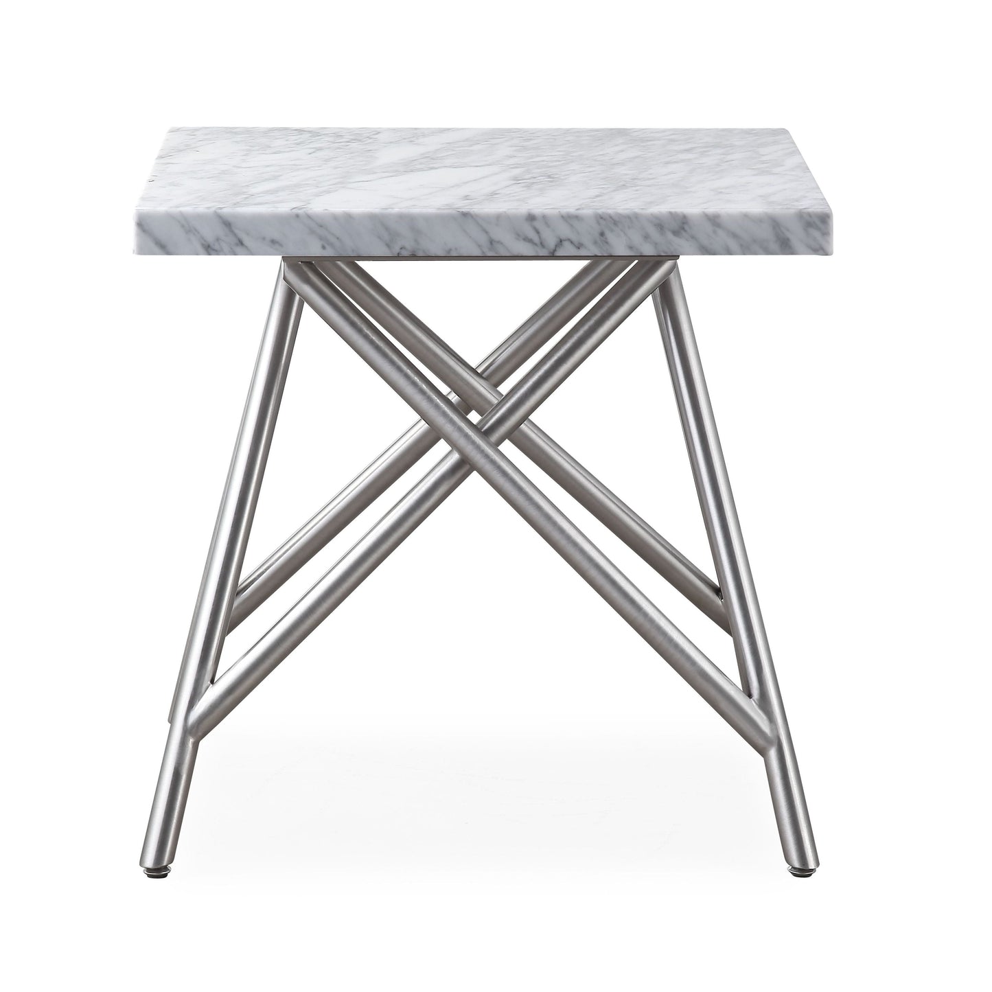 CORAL END TABLE IN MARBLE Tijdloze Verfijning – Bijzettafel met Carrara Marmer en RVS Onderstel