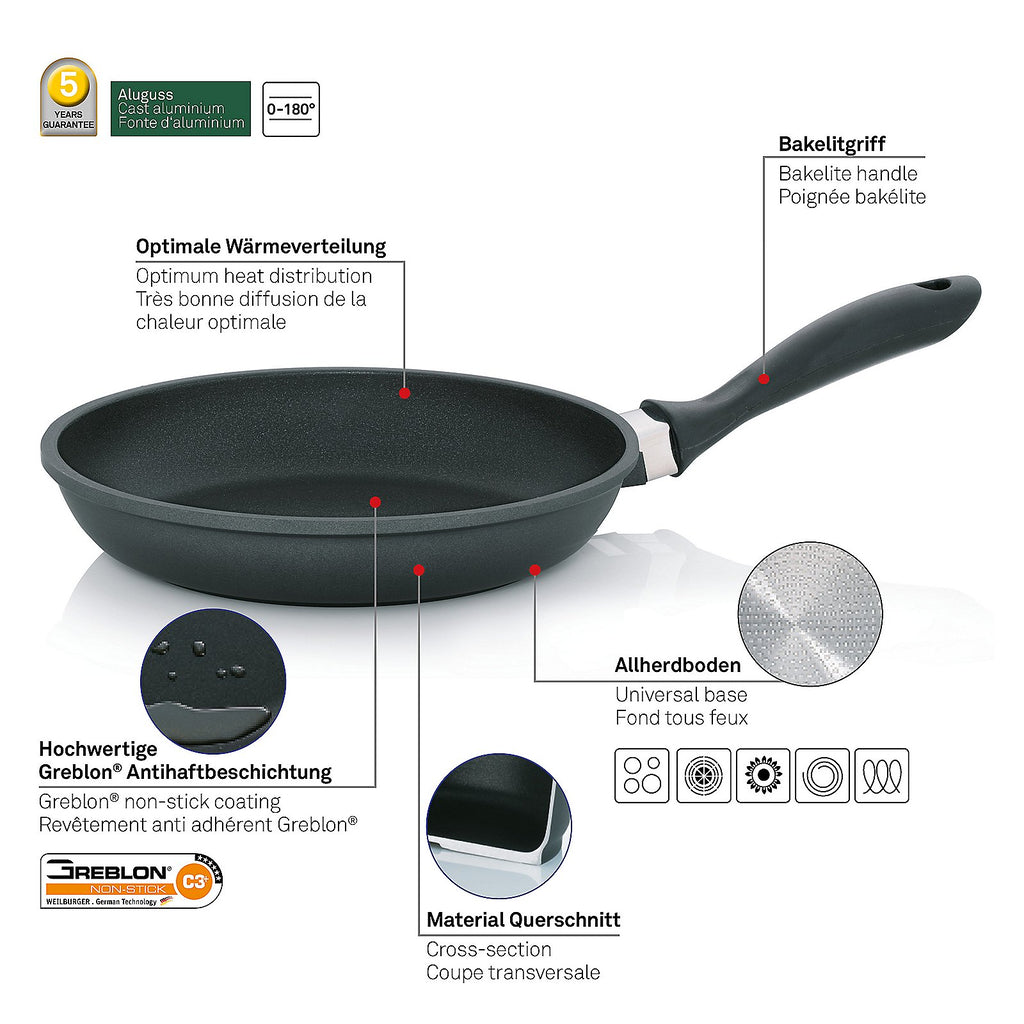 Kerros Koekenpan – Ø28 cm Gietaluminium Pan met C3+ Antiaanbaklaag
