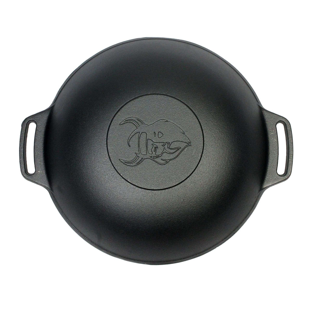 Gietijzeren Wokpan 36 cm – Robuuste Pan voor Binnen & Buiten Koken
