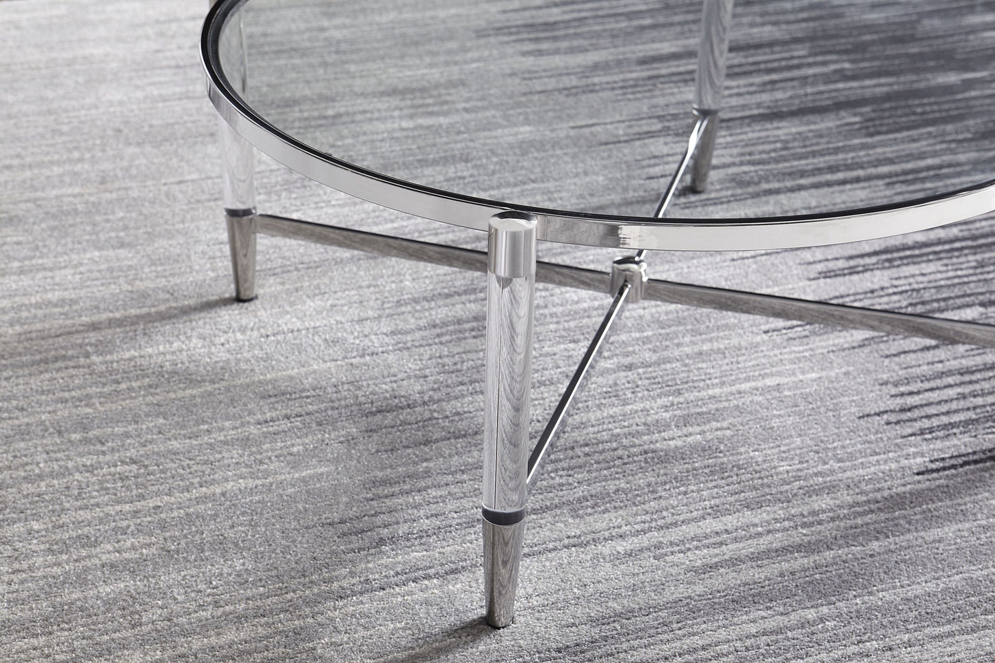 MARILYN GLASS ACRYLIC AND POLISHED STAINLESS STEEL COFFEE TABLE Art Deco Luxe – Statement Salontafel met Glans en Lichtheid