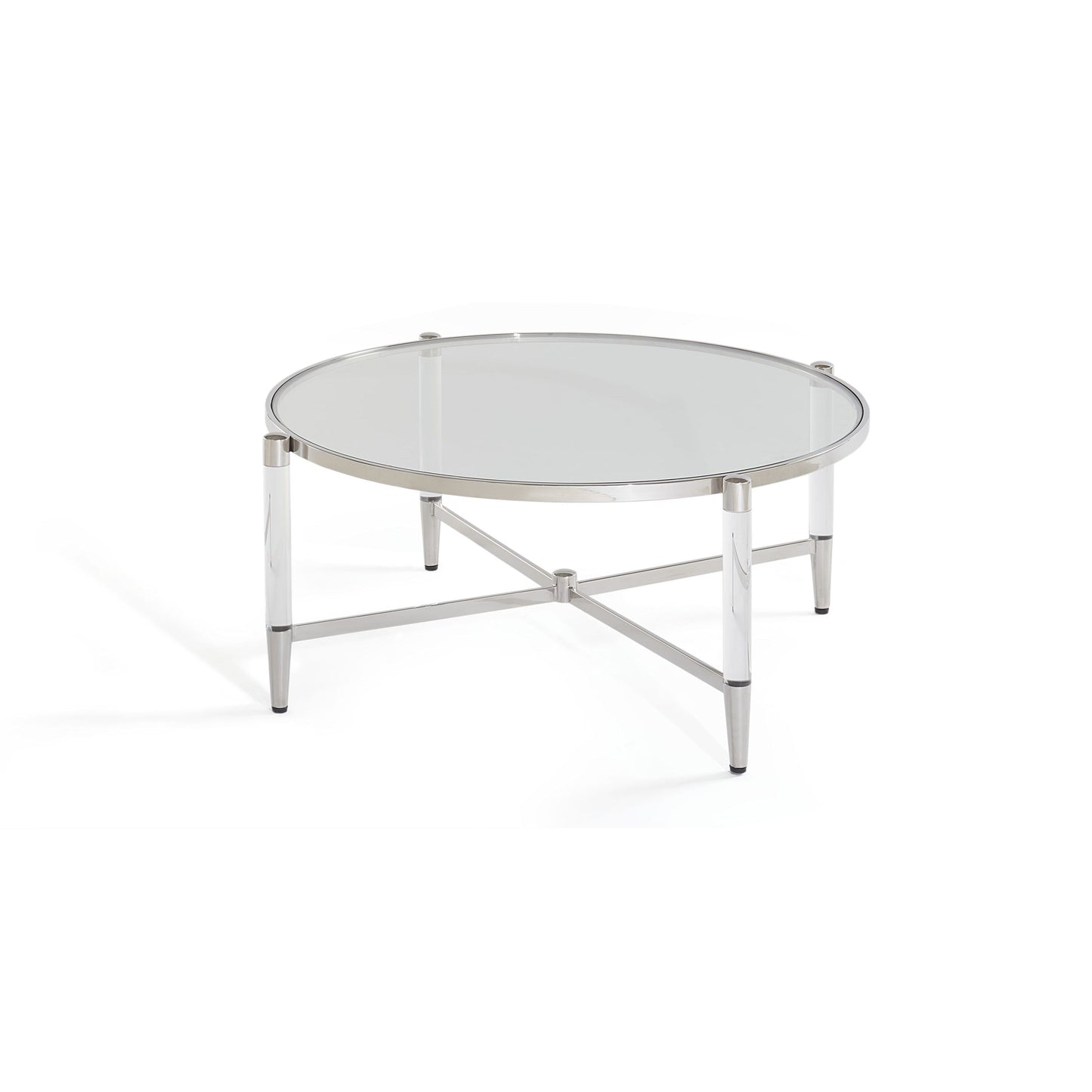 MARILYN GLASS ACRYLIC AND POLISHED STAINLESS STEEL COFFEE TABLE Art Deco Luxe – Statement Salontafel met Glans en Lichtheid