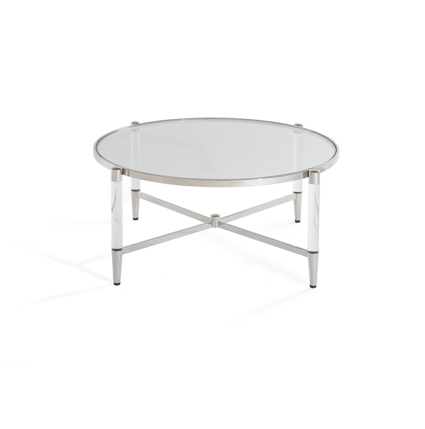 MARILYN GLASS ACRYLIC AND POLISHED STAINLESS STEEL COFFEE TABLE Art Deco Luxe – Statement Salontafel met Glans en Lichtheid
