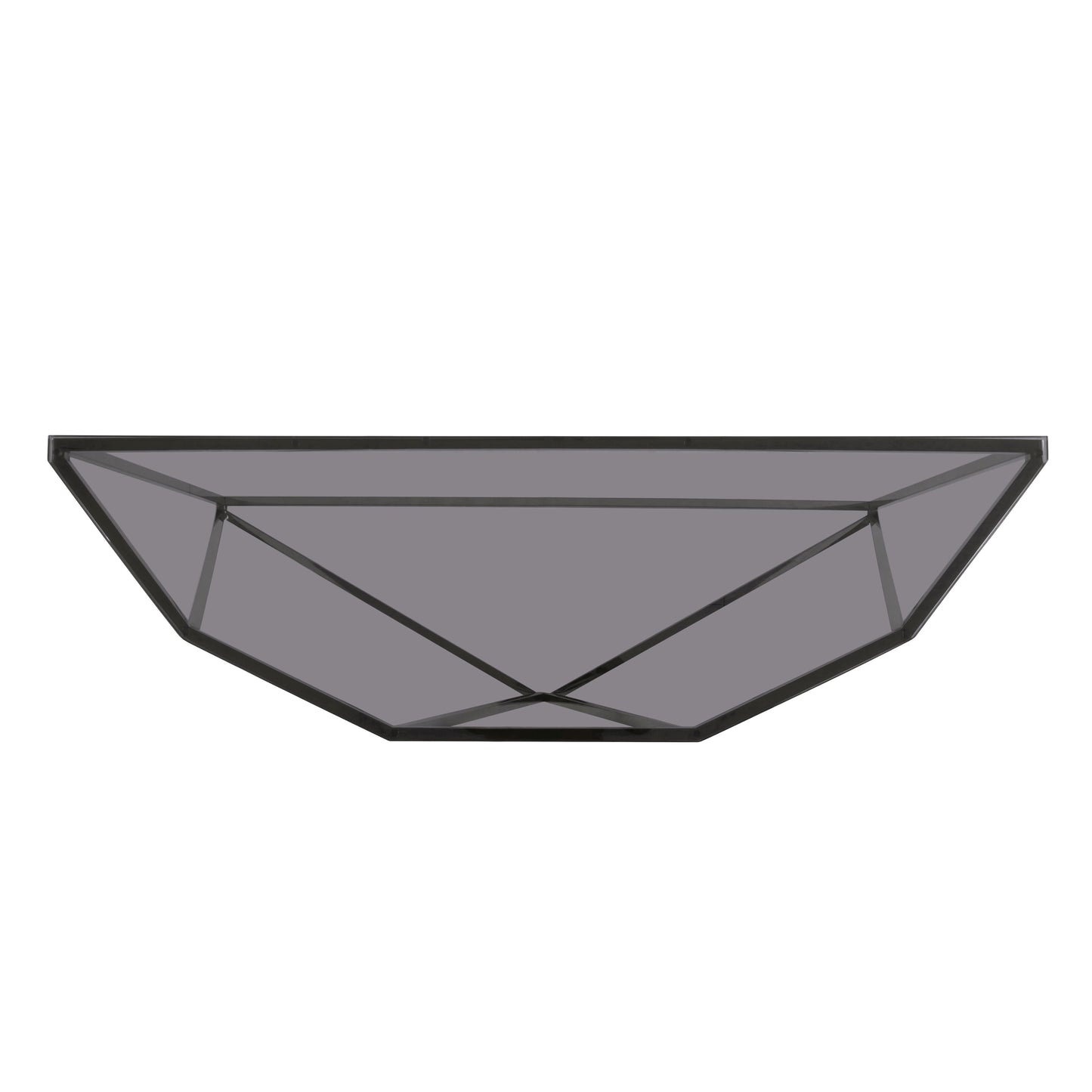 ARIA SMOKED GLASS AND POLISHED STAINLESS STEEL CONSOLE TABLE Geometrische Glamour – Slanke Console van Gerookt Glas en Glanzend Roestvrij Staal