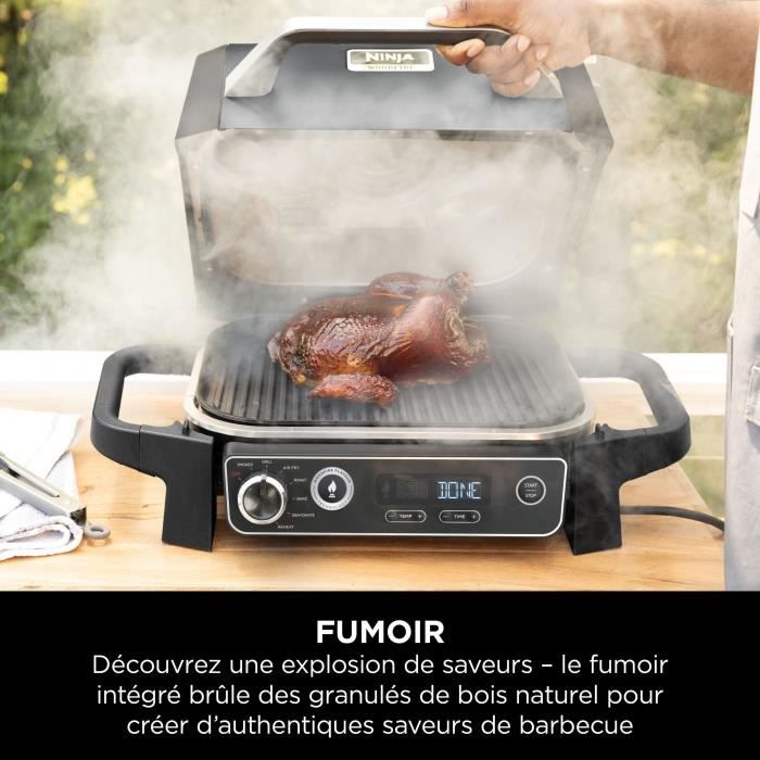 NINJA OG701EU Elektrische Barbecue & Rookoven – 3-in-1 Grill, Roker en Airfryer met Antiaanbaklaag