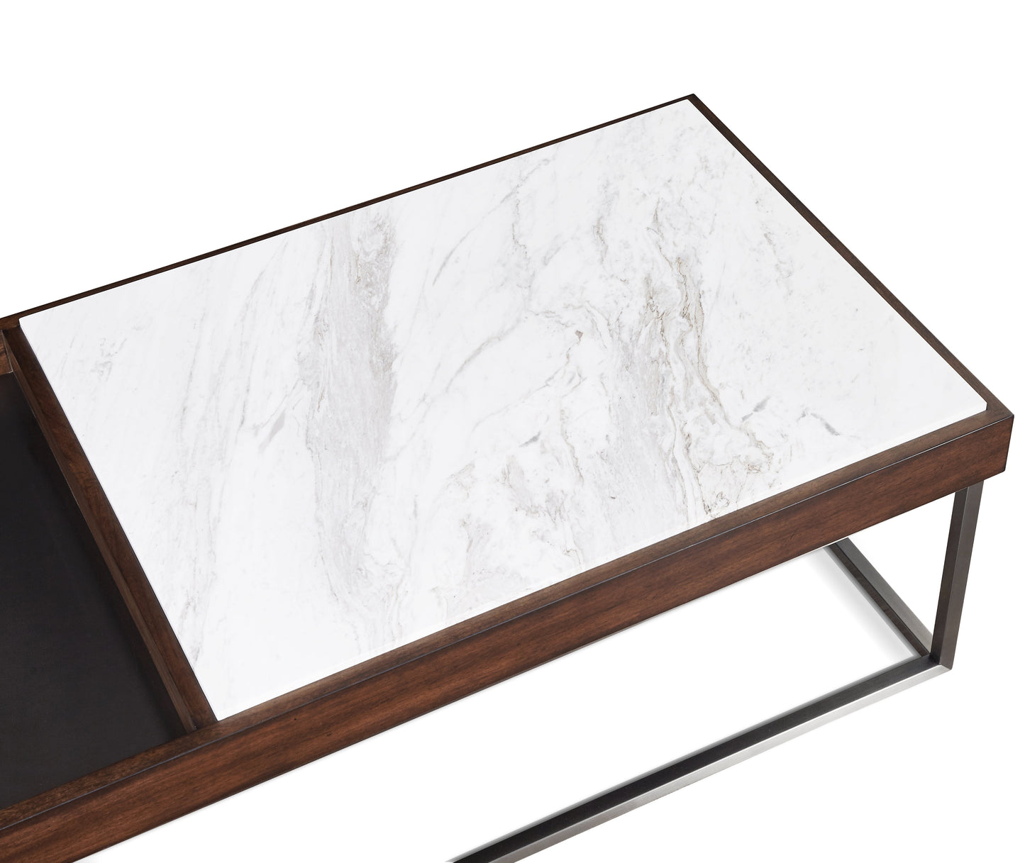 ENNIS COFFEE TABLE IN BROWN SABLE Moderne Klasse – Salontafel met Jazz Marmer, Walnootfineer en Dubbel Tafelblad