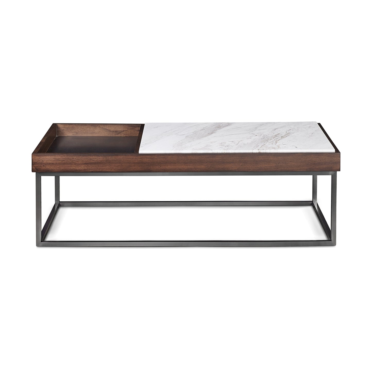 ENNIS COFFEE TABLE IN BROWN SABLE Moderne Klasse – Salontafel met Jazz Marmer, Walnootfineer en Dubbel Tafelblad