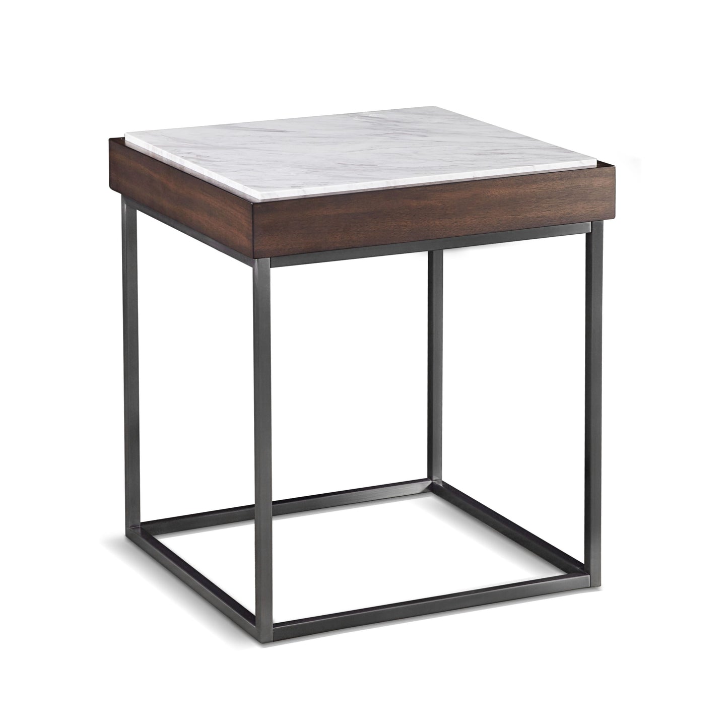 ENNIS END TABLE IN BROWN SABLE Eigentijdse Luxe – Dubbelbladige Bijzettafel met Jazz Marmer en Walnootfineer