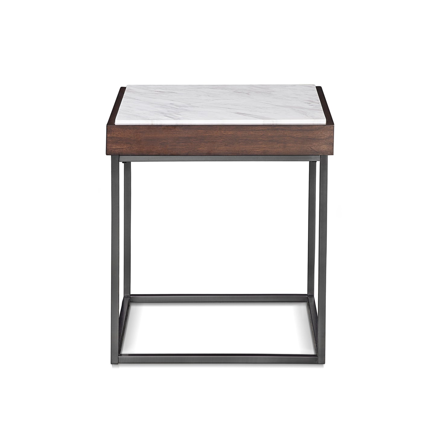 ENNIS END TABLE IN BROWN SABLE Eigentijdse Luxe – Dubbelbladige Bijzettafel met Jazz Marmer en Walnootfineer
