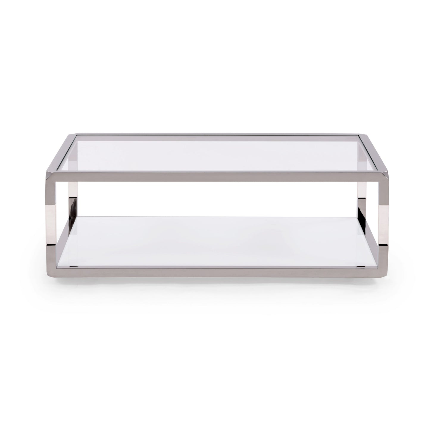 JASPER RECTANGLE COFFEE TABLE IN ACRYLIC, WHITE GLASS AND POLISHED STAINLESS STEEL Moderne Luxe in Zwevend Design – Salontafel met Glans en Transparantie