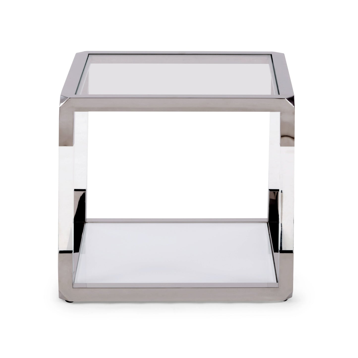 JASPER END TABLE IN ACRYLIC, WHITE GLASS AND POLISHED STAINLESS STEEL Modern Design met Kristalheldere Klasse – Bijzettafel met Glas, Acryl en RVS