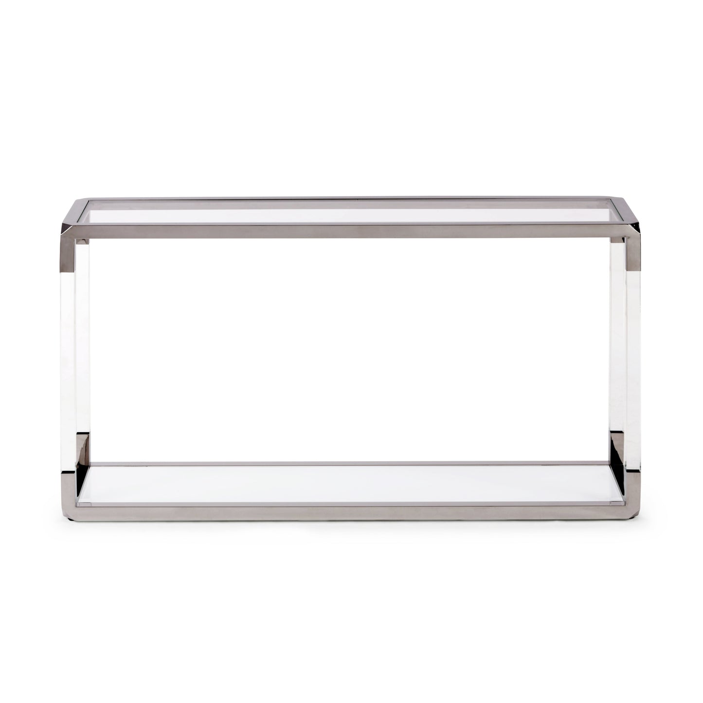 JASPER CONSOLE TABLE IN ACRYLIC, WHITE GLASS AND POLISHED STAINLESS STEEL Luxe Transparantie – Strakke Console met Witte Glasplaat en RVS Accenten
