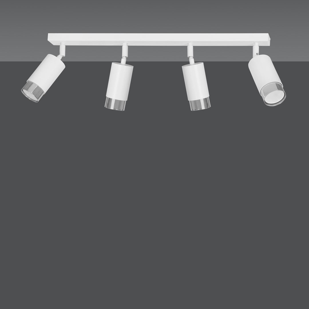 HIRO 4-WH-CHROME Spotlamp – Verfijnde 4-lichts plafondspot met richtbare lampkoppen en chromen accenten
