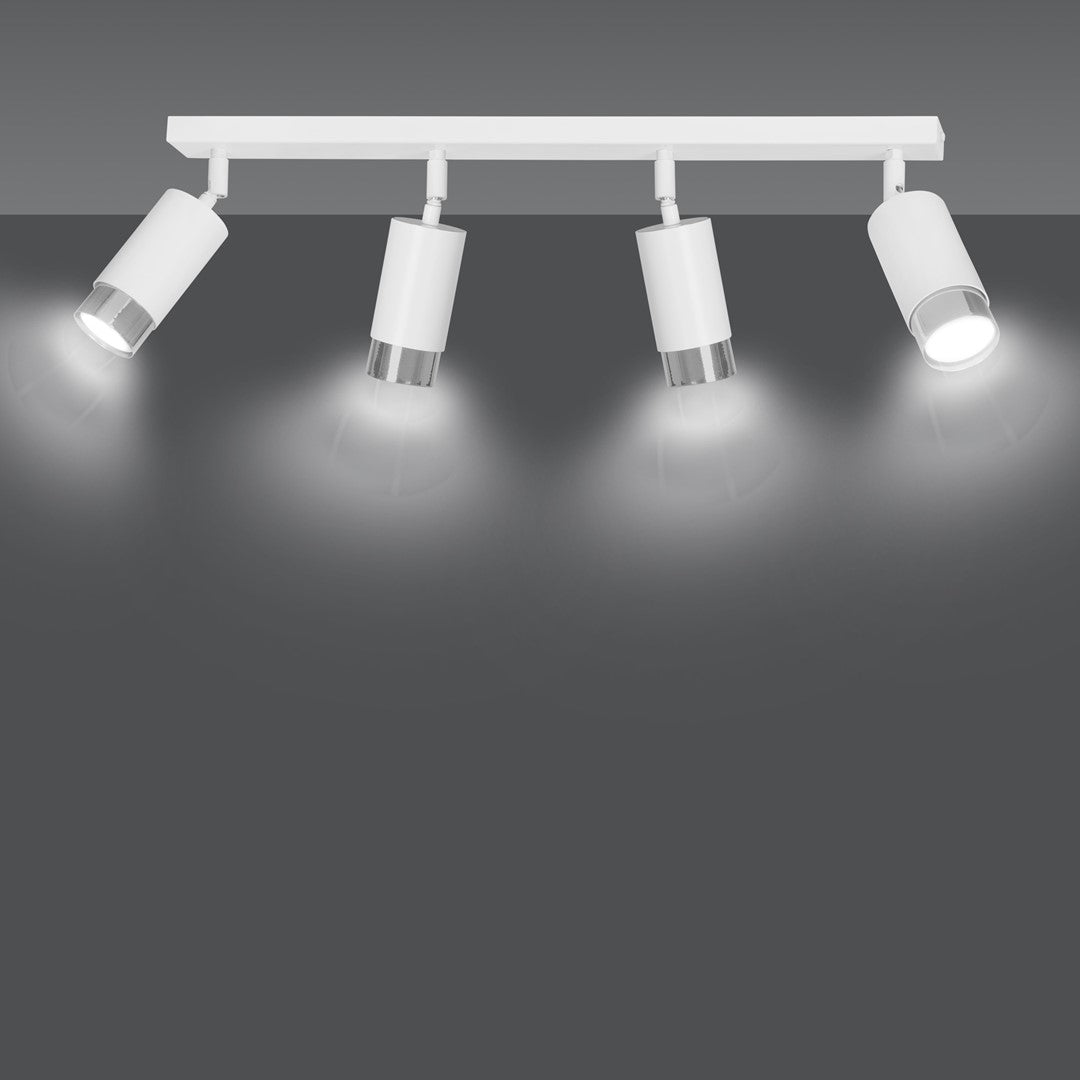 HIRO 4-WH-CHROME Spotlamp – Verfijnde 4-lichts plafondspot met richtbare lampkoppen en chromen accenten