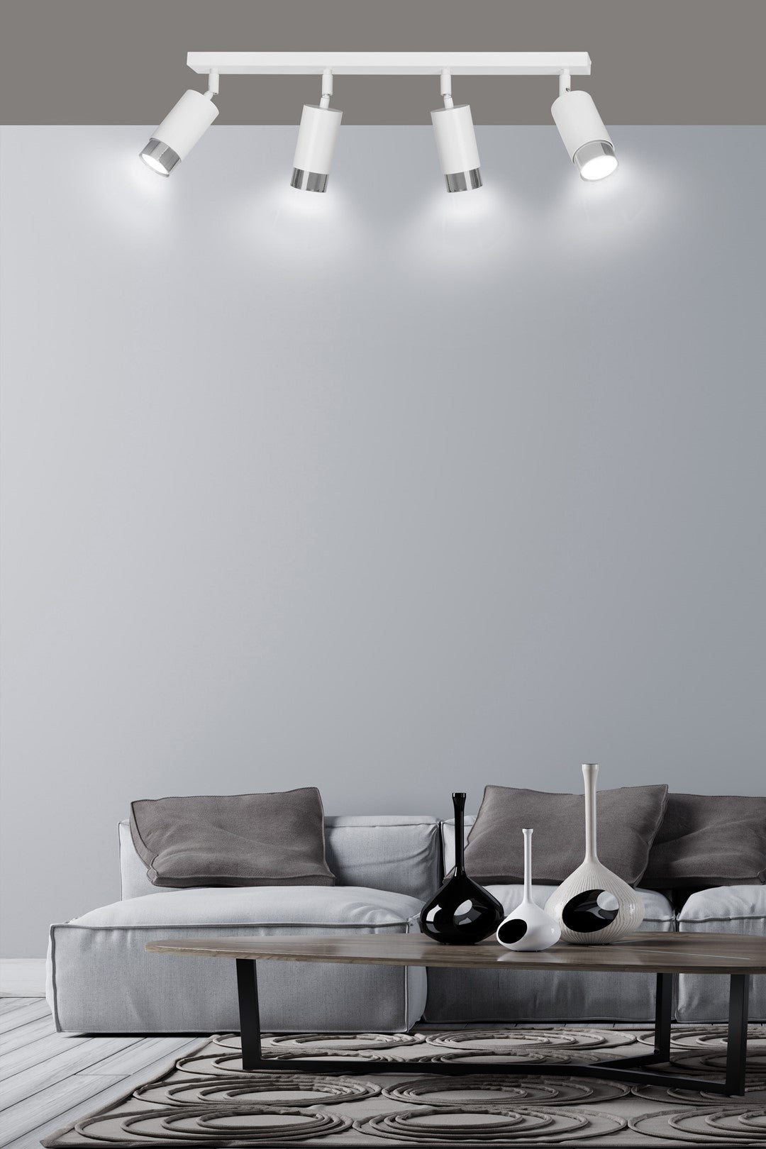 HIRO 4-WH-CHROME Spotlamp – Verfijnde 4-lichts plafondspot met richtbare lampkoppen en chromen accenten