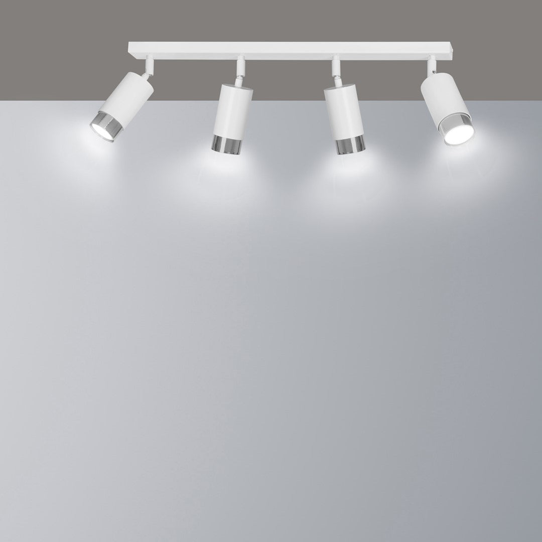 HIRO 4-WH-CHROME Spotlamp – Verfijnde 4-lichts plafondspot met richtbare lampkoppen en chromen accenten