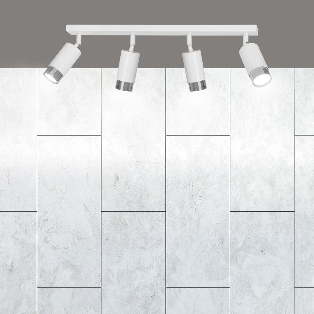 HIRO 4-WH-CHROME Spotlamp – Verfijnde 4-lichts plafondspot met richtbare lampkoppen en chromen accenten