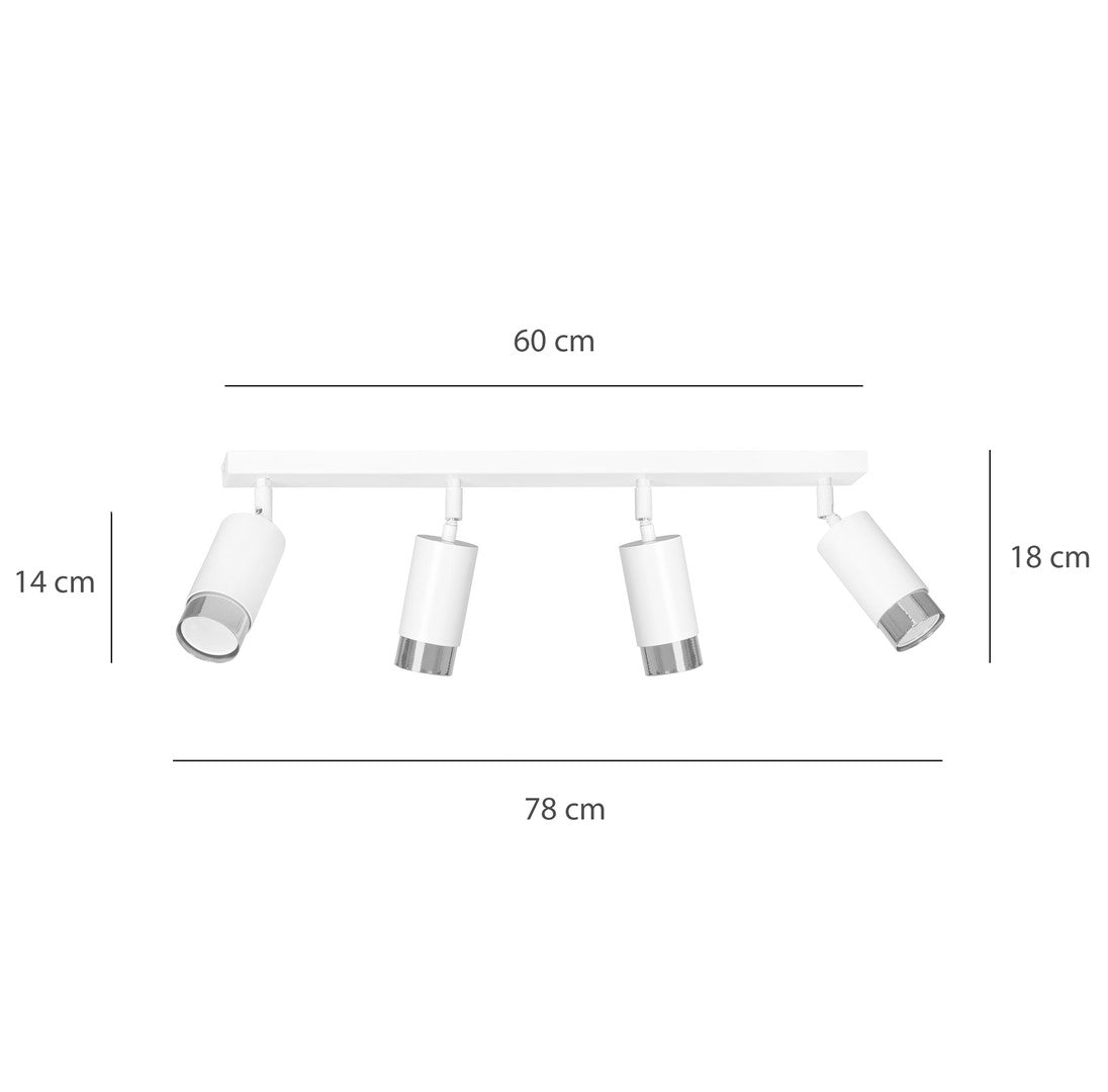 HIRO 4-WH-CHROME Spotlamp – Verfijnde 4-lichts plafondspot met richtbare lampkoppen en chromen accenten