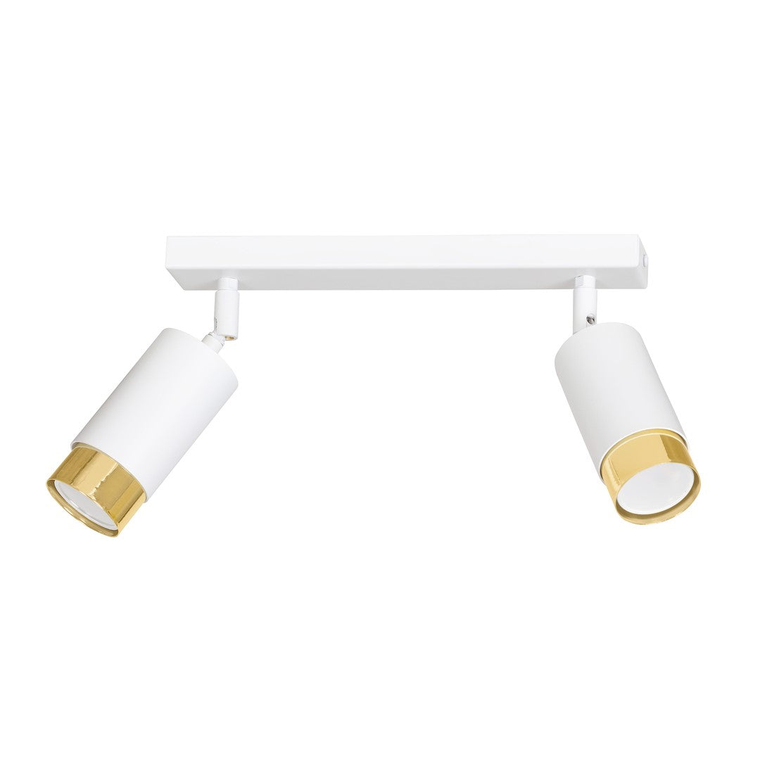 HIRO 2-WH GOLD – Verfijnde witte dubbele spotlight met gouden accenten en E14 fitting