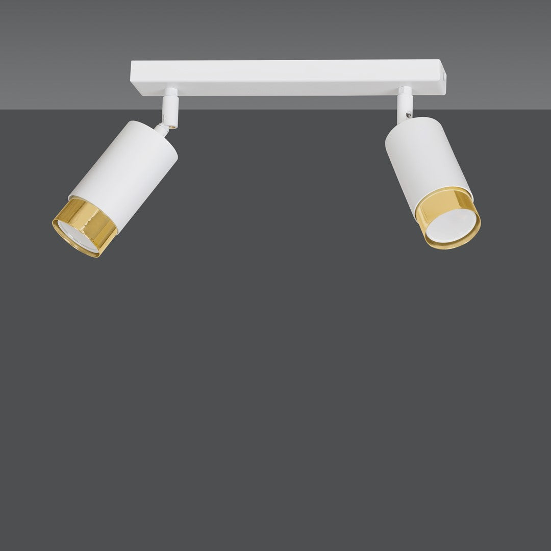 HIRO 2-WH GOLD – Verfijnde witte dubbele spotlight met gouden accenten en E14 fitting