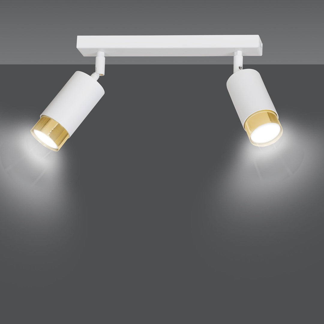 HIRO 2-WH GOLD – Verfijnde witte dubbele spotlight met gouden accenten en E14 fitting