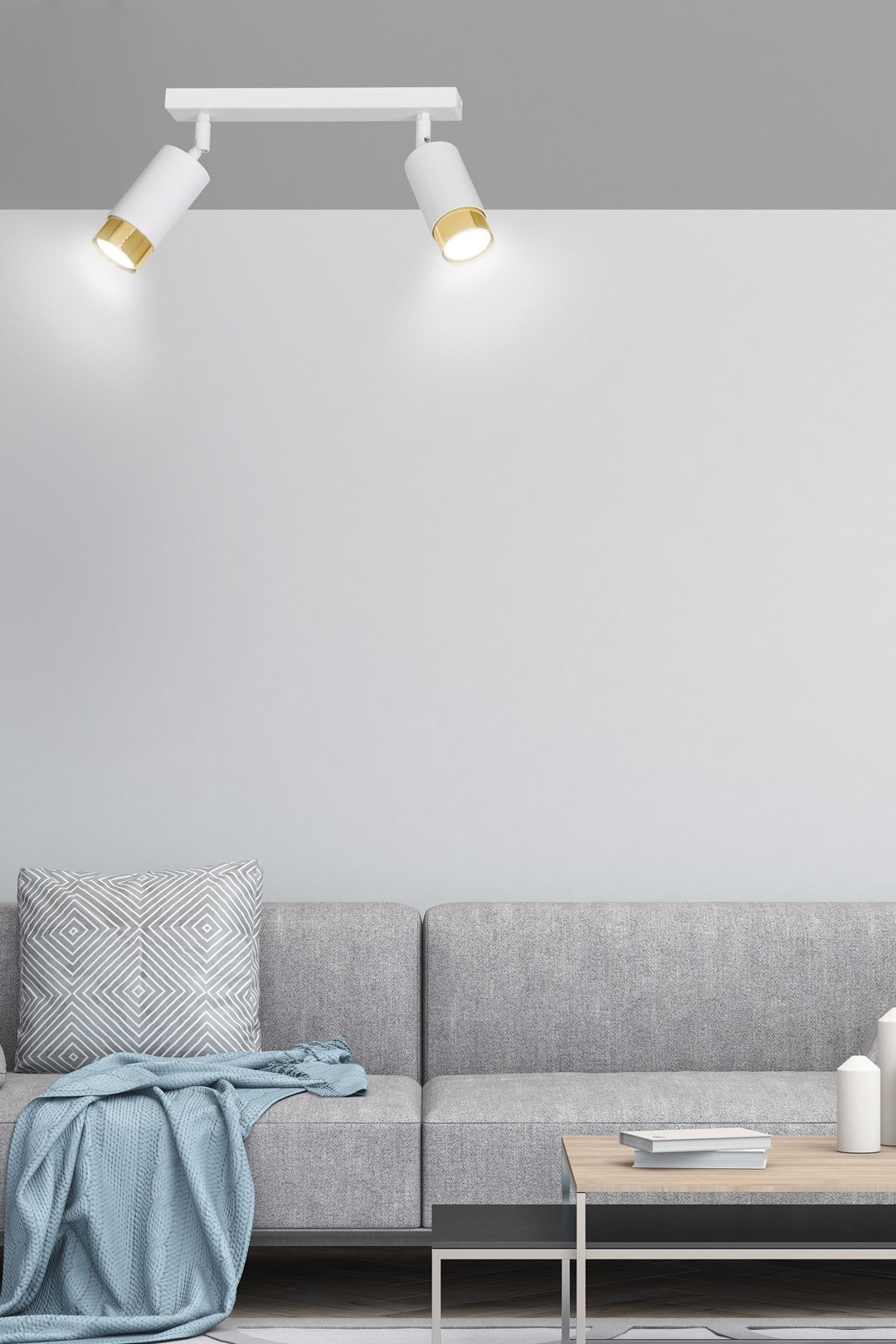 HIRO 2-WH GOLD – Verfijnde witte dubbele spotlight met gouden accenten en E14 fitting