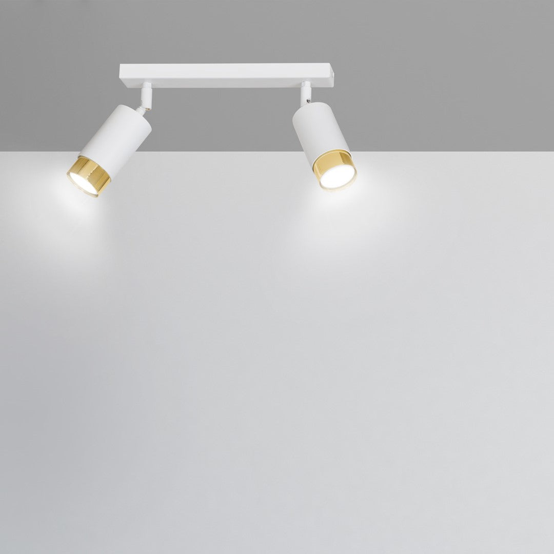 HIRO 2-WH GOLD – Verfijnde witte dubbele spotlight met gouden accenten en E14 fitting