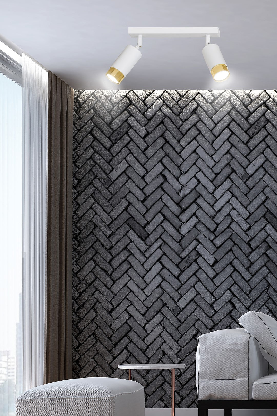 HIRO 2-WH GOLD – Verfijnde witte dubbele spotlight met gouden accenten en E14 fitting