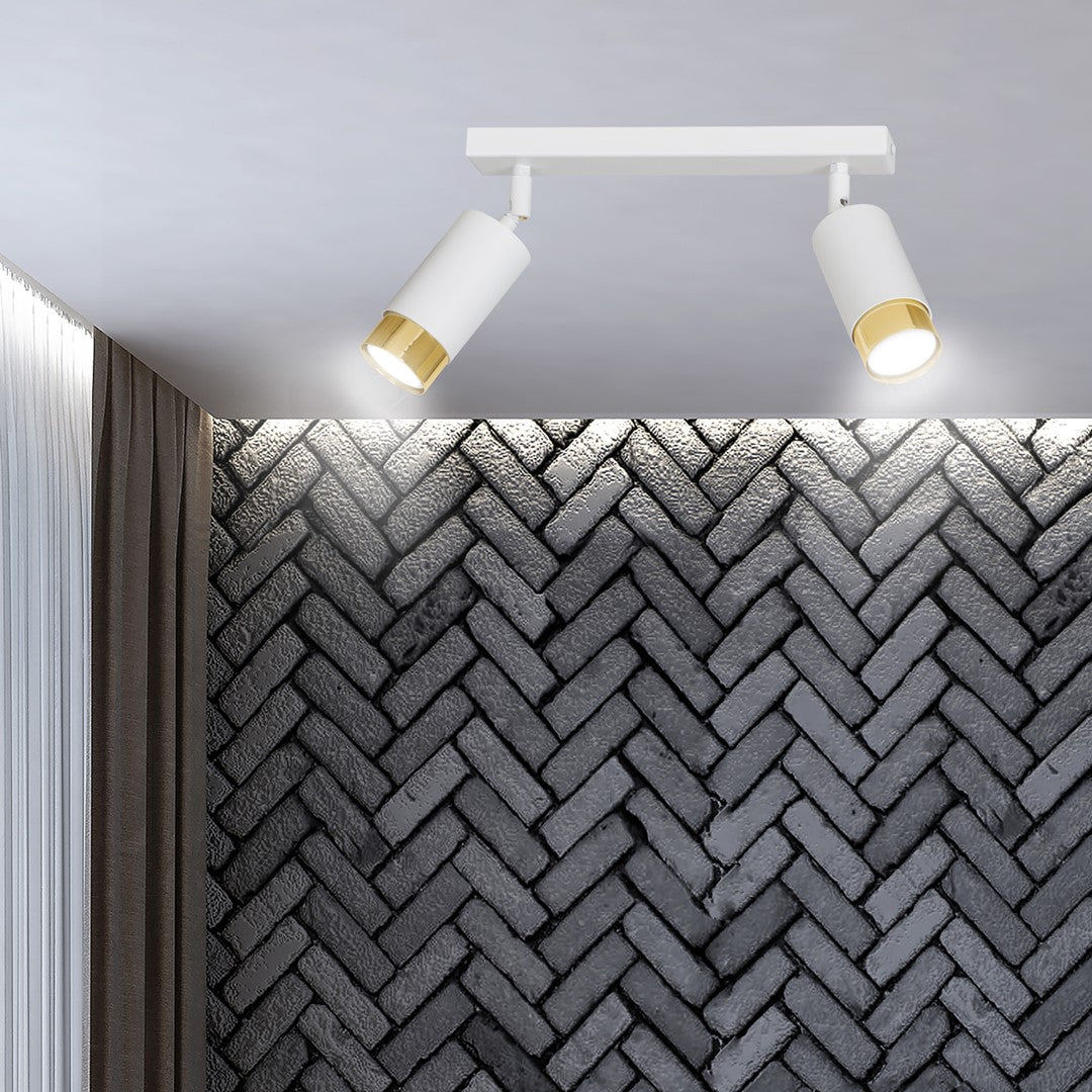 HIRO 2-WH GOLD – Verfijnde witte dubbele spotlight met gouden accenten en E14 fitting
