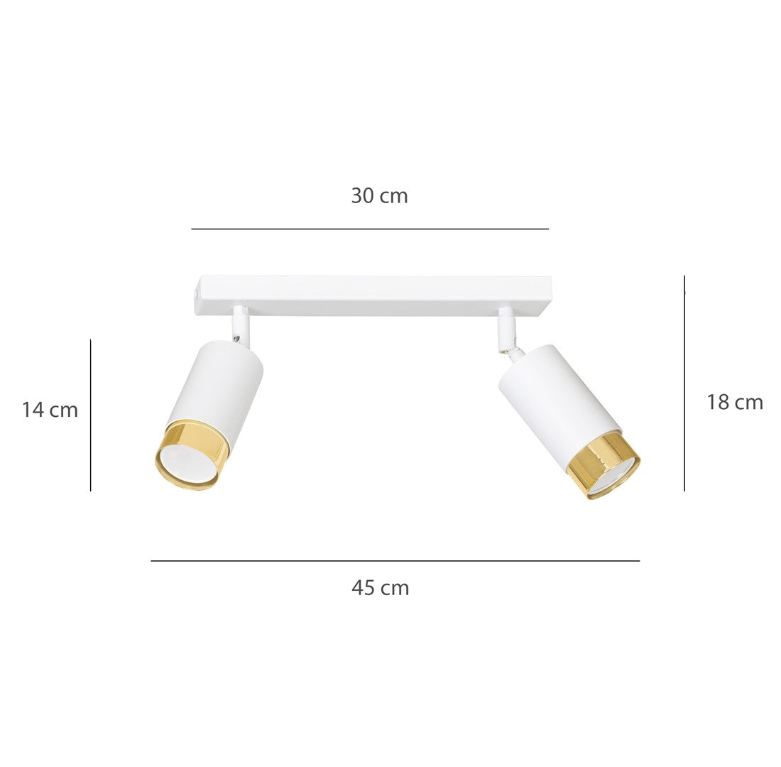 HIRO 2-WH GOLD – Verfijnde witte dubbele spotlight met gouden accenten en E14 fitting