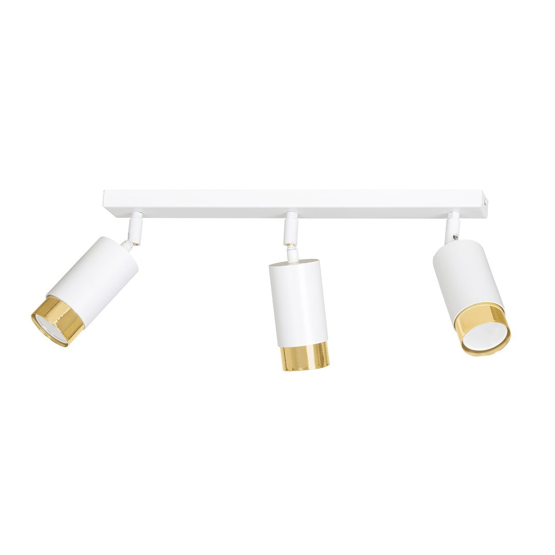 HIRO 3-WH-GOLD Spotlamp – Elegante 3-lichts plafondspot in wit met gouden accenten voor gerichte verlichting