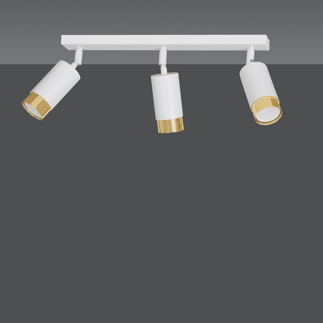 HIRO 3-WH-GOLD Spotlamp – Elegante 3-lichts plafondspot in wit met gouden accenten voor gerichte verlichting