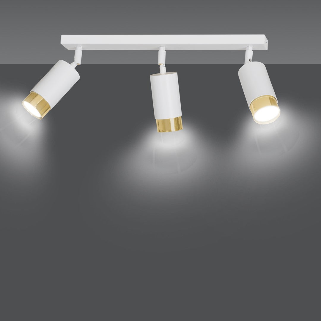 HIRO 3-WH-GOLD Spotlamp – Elegante 3-lichts plafondspot in wit met gouden accenten voor gerichte verlichting