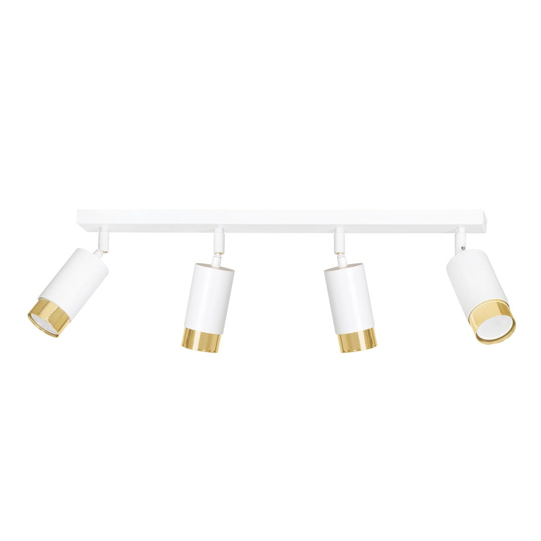 HIRO 4-WH-GOLD Spotlamp – Stijlvolle 4-lichts richtspot in wit met gouden accenten voor functionele sfeer