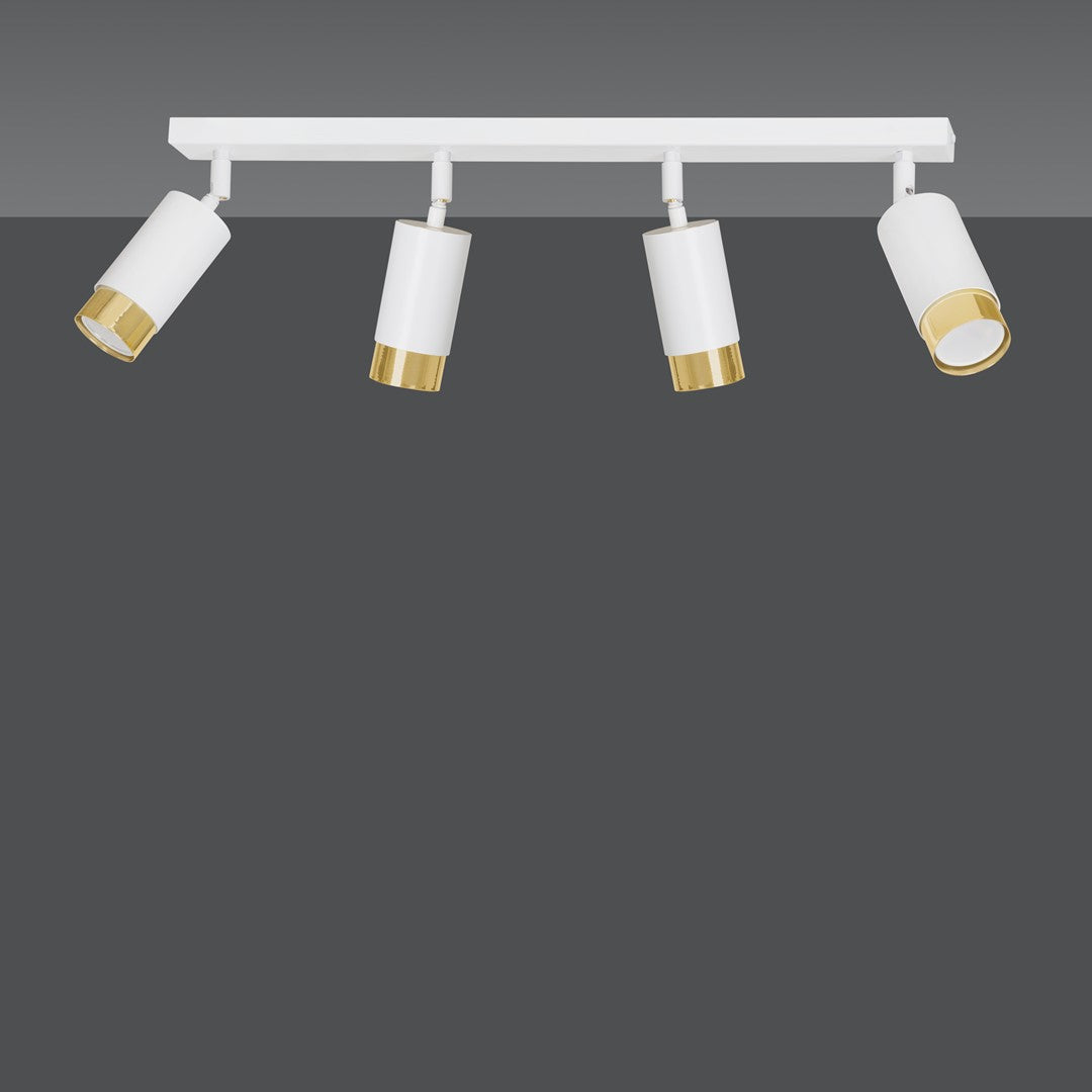 HIRO 4-WH-GOLD Spotlamp – Stijlvolle 4-lichts richtspot in wit met gouden accenten voor functionele sfeer