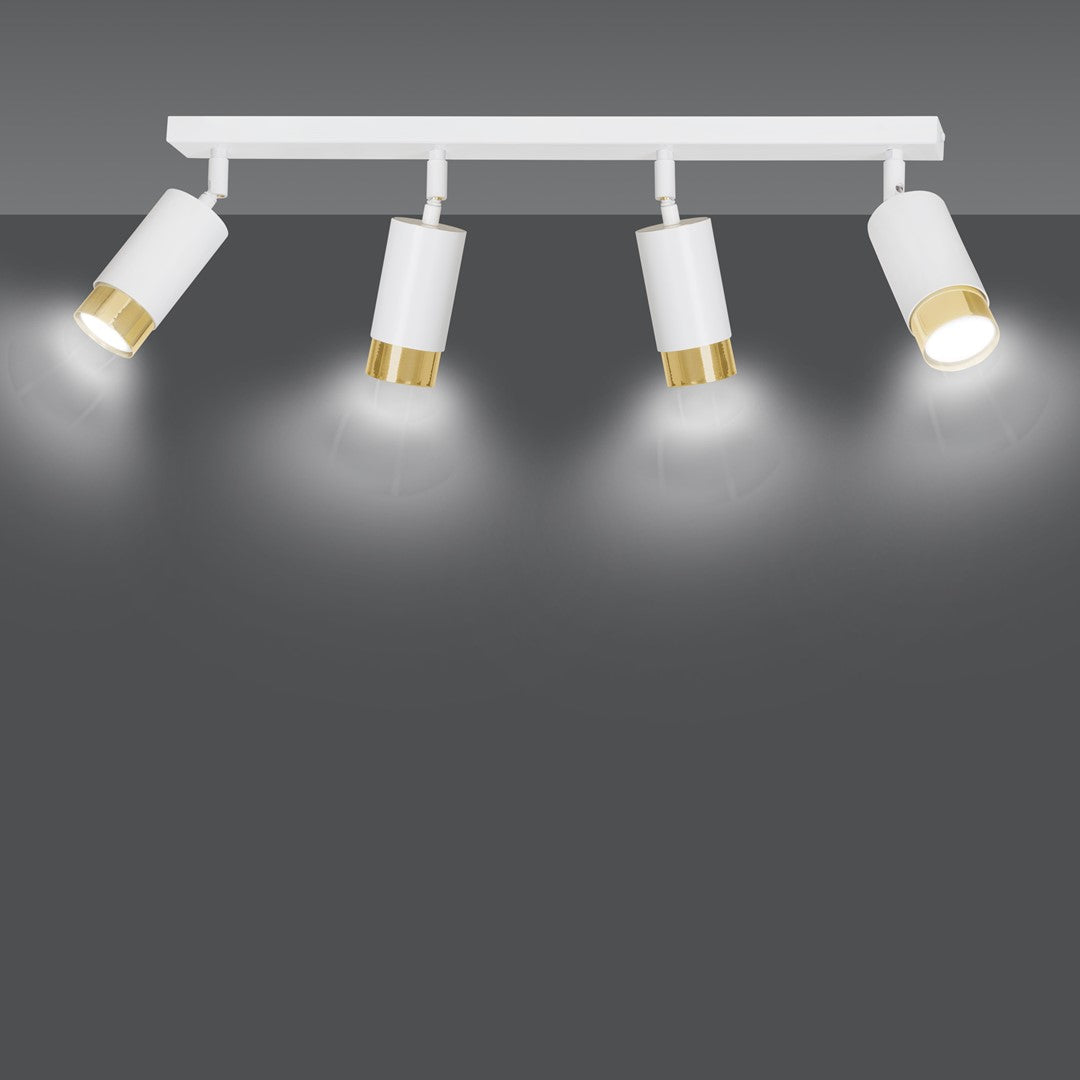 HIRO 4-WH-GOLD Spotlamp – Stijlvolle 4-lichts richtspot in wit met gouden accenten voor functionele sfeer