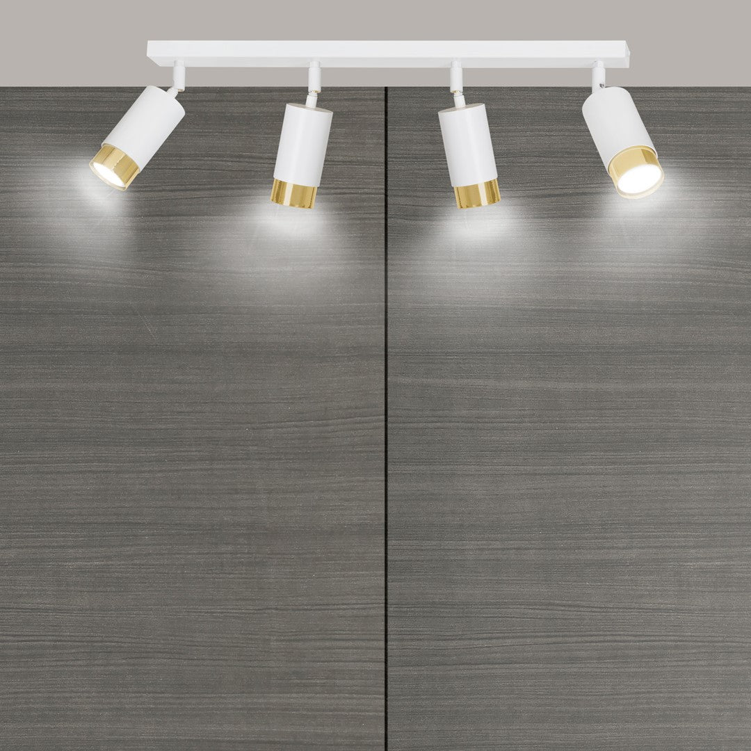 HIRO 4-WH-GOLD Spotlamp – Stijlvolle 4-lichts richtspot in wit met gouden accenten voor functionele sfeer