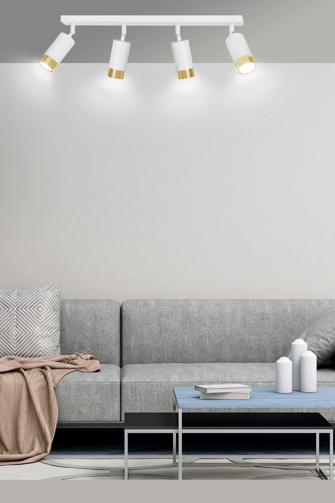 HIRO 4-WH-GOLD Spotlamp – Stijlvolle 4-lichts richtspot in wit met gouden accenten voor functionele sfeer