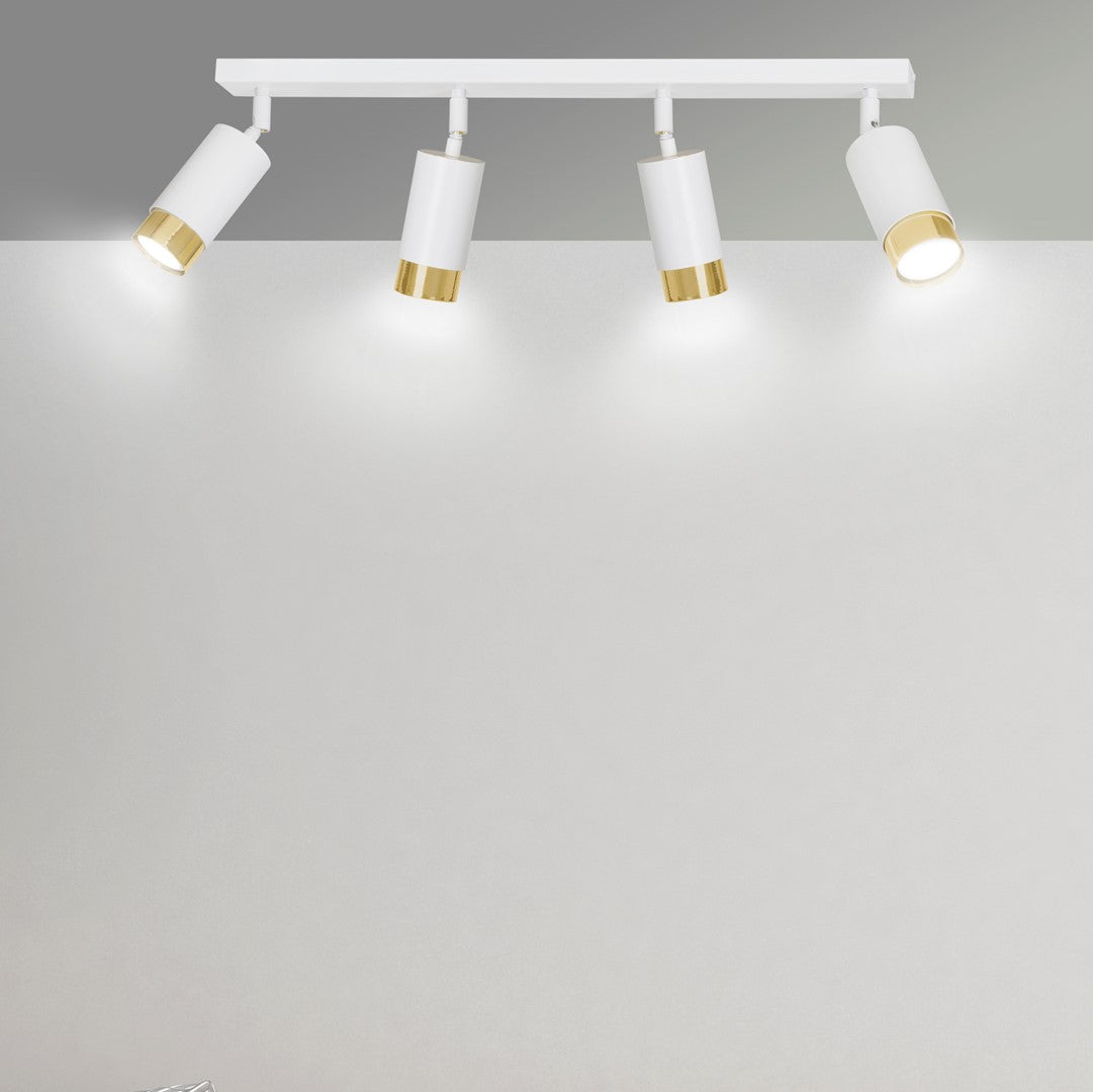 HIRO 4-WH-GOLD Spotlamp – Stijlvolle 4-lichts richtspot in wit met gouden accenten voor functionele sfeer