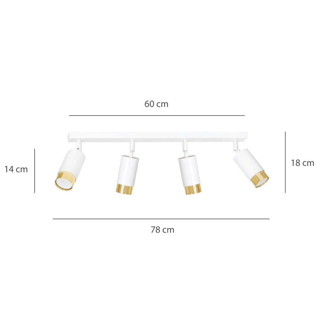 HIRO 4-WH-GOLD Spotlamp – Stijlvolle 4-lichts richtspot in wit met gouden accenten voor functionele sfeer