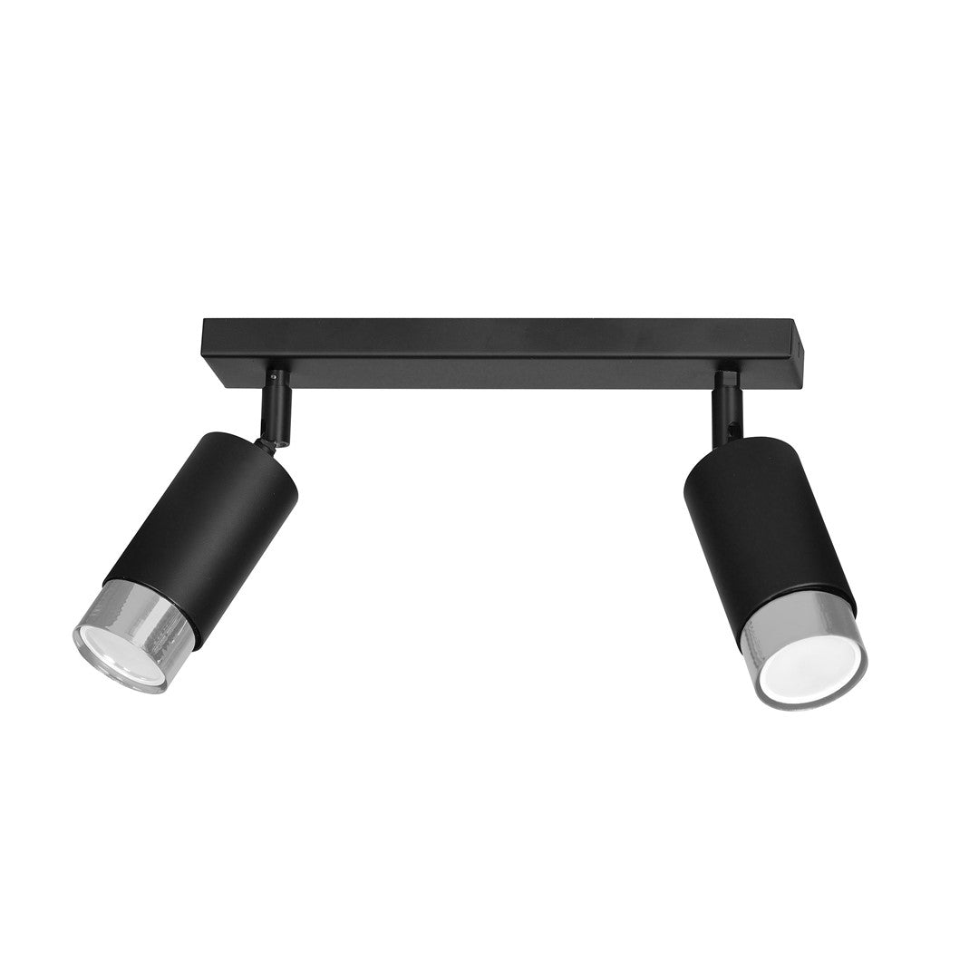 HIRO 2-BL CHROME – Strakke zwarte dubbele spotlight met chroomaccent en E14 fitting