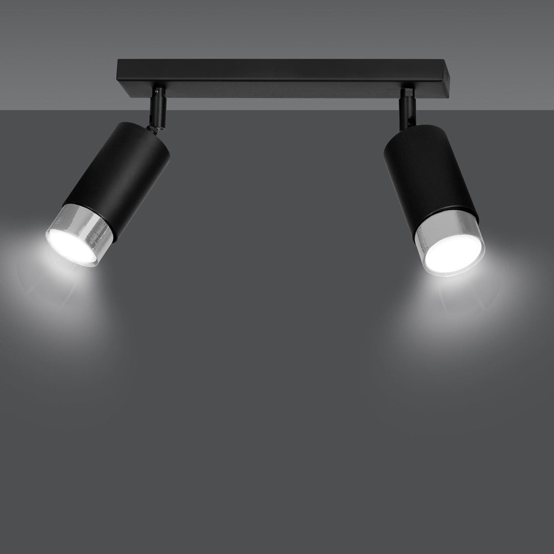 HIRO 2-BL CHROME – Strakke zwarte dubbele spotlight met chroomaccent en E14 fitting